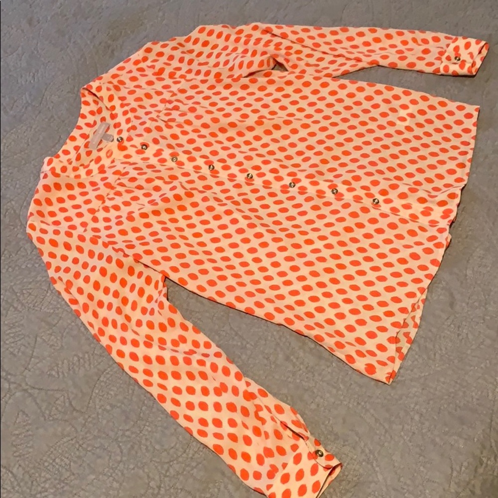 Orange and white long sleeve button up blouse